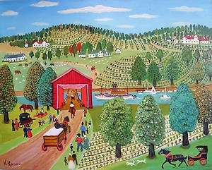   Oil on Canvas Naive Painting Sunday by the River by Konstantin Rodko