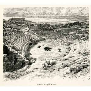 Engraving Gaston Vuilliers Cagliari Roman Amphitheater Ruins Sardinia 