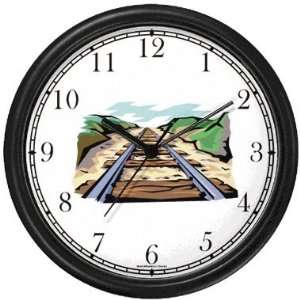   Train Tracks Wall Clock by WatchBuddy Timepieces (Slate Blue Frame
