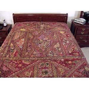  Maroon Kundan Indian Sari Decorative Bedspread Tapestry 