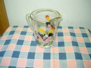 Vintage Glass Pitcher Rooster in Ivy pattern Fun Strutt  