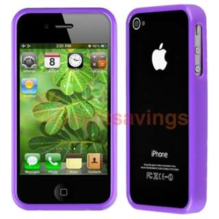 Purple Bumper Case Cover+Privacy Guard Accessory For iPhone 4 4G 4S 