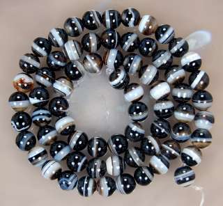 6mm Black Striated Agate Round Beads 15.5  