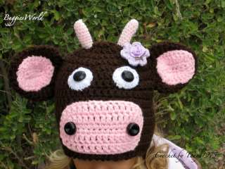 Boutique Crochet brown Cow Hat 18 2 3 4T girl  