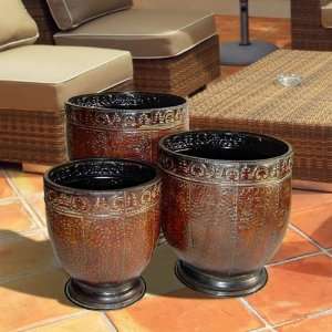  Cheungs Rattan Metal Set of 3 Round Planter Patio, Lawn 