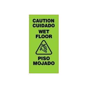   Fold Ups Sign in Bright Green, CAUTION WET FLOOR, Bilingual in Spanish