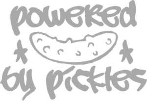 Powered By Pickles Die Cut Sticker 3.5 x 5  ANY COLOR  