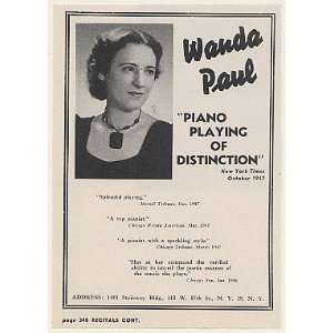  1948 Pianist Wanda Paul Photo Booking Print Ad (Music 