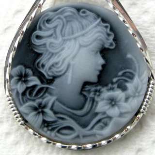 Lily Lady Cameo Pendant Sterling Silver Jewelry Onyx Artisan  