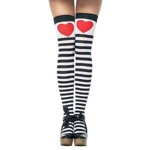  Stripe Stocking With Heart Prints Top (Black/White;One 