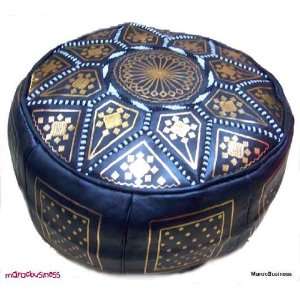 Moroccan Leather Pouf Black & Gold Color