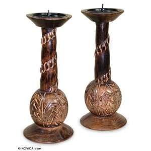  Wood candleholders, Forest Leaves (pair)