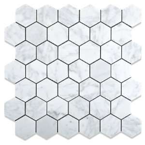  Carrara (Carrera) Hexagon Mosaic Tile 2 Venato Honed 