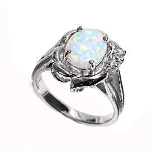  Sterling Silver Lab Opal Ring   3mm Band Width   15mm Face 