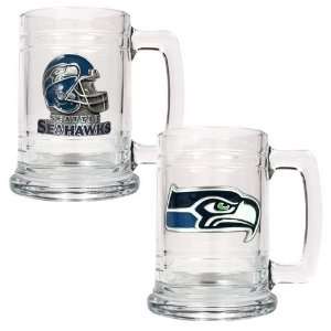  Seattle Seahawks 2pc 15oz Glass Tankard Set   Primary Logo 