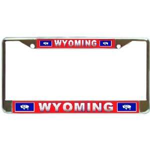  Wyoming Wy Name State Flag Chrome Metal License Plate 