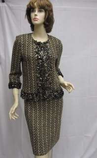 St. John Knit COUTURE Evening Jacket Skirt Suit Black Gold Size 4 NWT 