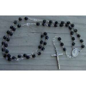 Catholic Rosary   Fire Polished Black Czech Glass