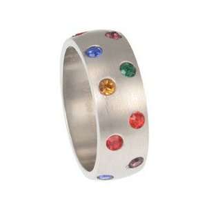  Stainless Steel Staggered Rainbow Stone Ring Jewelry