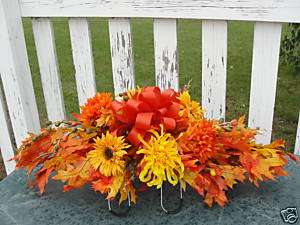 Cemetery Flowers Orange Leaves Fall Grave Saddle  