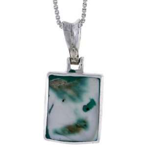  Sterling Silver Square shaped Shell Pendant, w/ Blue Green 