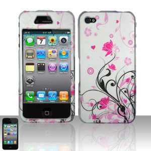 For iPhone 4 / 4s (AT&T/Verizon/Sprint) Rubberized Pink Vines Design 