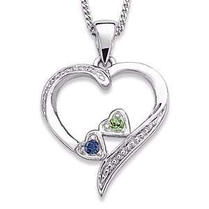   Silver Sisters Heart Birthstone Necklace   2 Birthstones Jewelry