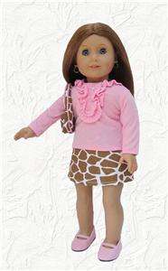   Shirt & Giraffe Print Skirt Set Fits 18 dolls & American Girl  