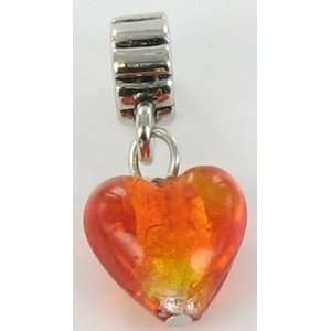   Orange Coloured Heart Dangle Bead for Pandora/Troll/Chami Jewelry