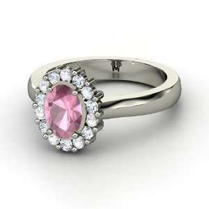 Princess Kate Ring, Oval Pink Tourmaline Palladium Ring with White 