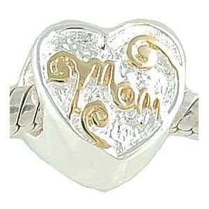   Sterling Silver Mom Heart Charm for European Charm Bracelet Jewelry
