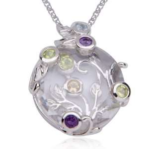   Silver Genuine Multi Gemstone and Crystal Garden Party Pendant, 18