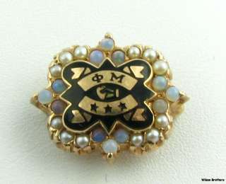   Opals & Pearls Badge   10k Solid Yellow Gold Greek Pin Sorority  