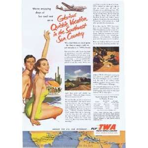    1953 TWA Quickie Southwest Vacation Vintage Ad 