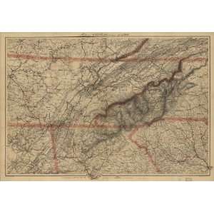 Civil War Map Eastern Tennessee, with parts of Alabama, Georgia, South 
