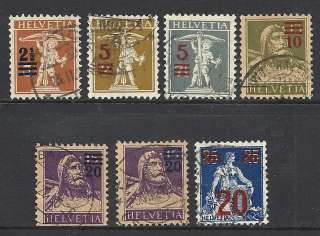 SWITZERLAND SCOTT 193   199 USED   1921 OVERPRINT ISSUES  