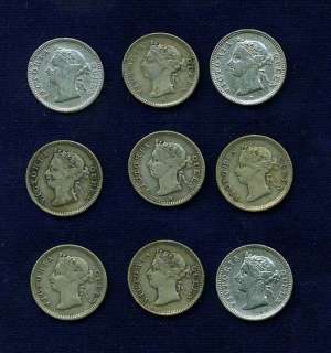 HONG KONG VICTORIA 5 CENTS COINS, INCLUDES 1887,1888,1889,1889 H 