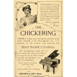  1897 Ad Chickering Piano Musical Instrument Boston Art 