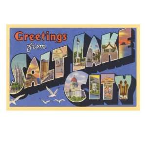  Greetings from Salt Lake City, Utah Giclee Poster Print 