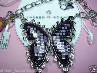 Necklace Butterfly LAUREN G ADAMS Enamel Mosaic Purple  