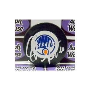  Glen Sather autographed Hockey Puck upside down (Edmonton 