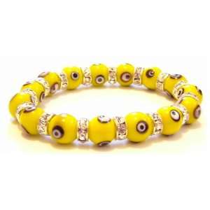  Bright Yellow Greek Glass Beads Evil Eye Bracelet by 