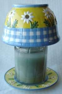 Round Jar Candle TOPPER & Base Daisy Daisies Blue EUC  