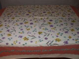 Vintage Simtex Cotton Tablecloth~Pretty Flowers  