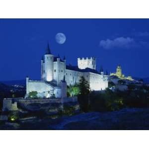  View of Castle Illuminated, Segovia, Spain, Europe 