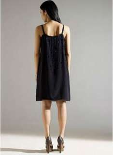 NWT Eileen Fisher Black Beaded Silk Crepe De Chine Cami Cocktail Dress 