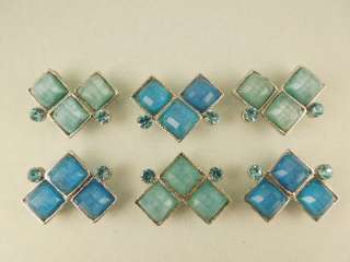 Hole Beads #6 Chevrons Aqua Lucite Facets & Aqua SwarovskiCrystal 