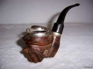   CARVED BRIAR WOOD FACE PIPE MADE IN GERMANY   