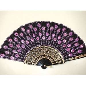   Pattern Sequin Fabric Hand Fan Decorative Red Color 