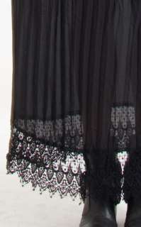Vtg 90s Sheer Chiffon Lace Crochet Pleated Gypsy Boho Long Maxi Dress 